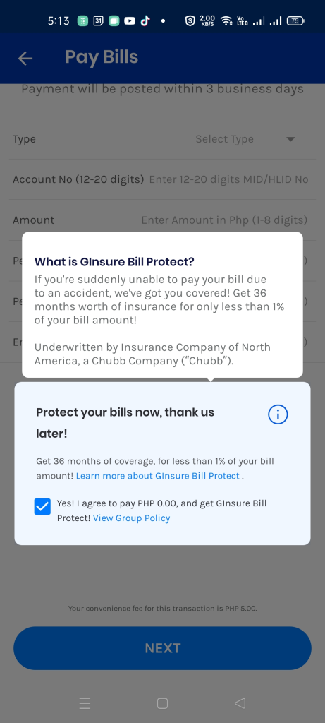 Availing GInsure Bill Protect